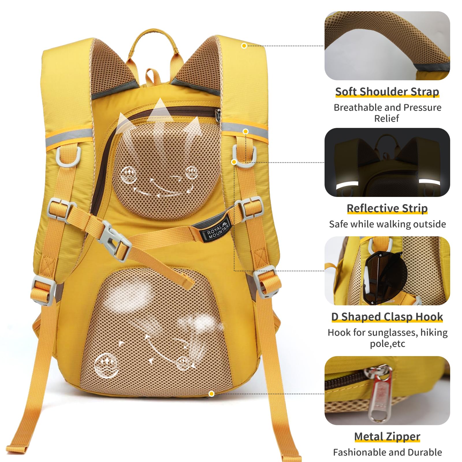 Royal Mountain 30L Lightweight Hiking Backpack with Rain Cover – Foldable Travel Daypack for Men & Women, Yellow