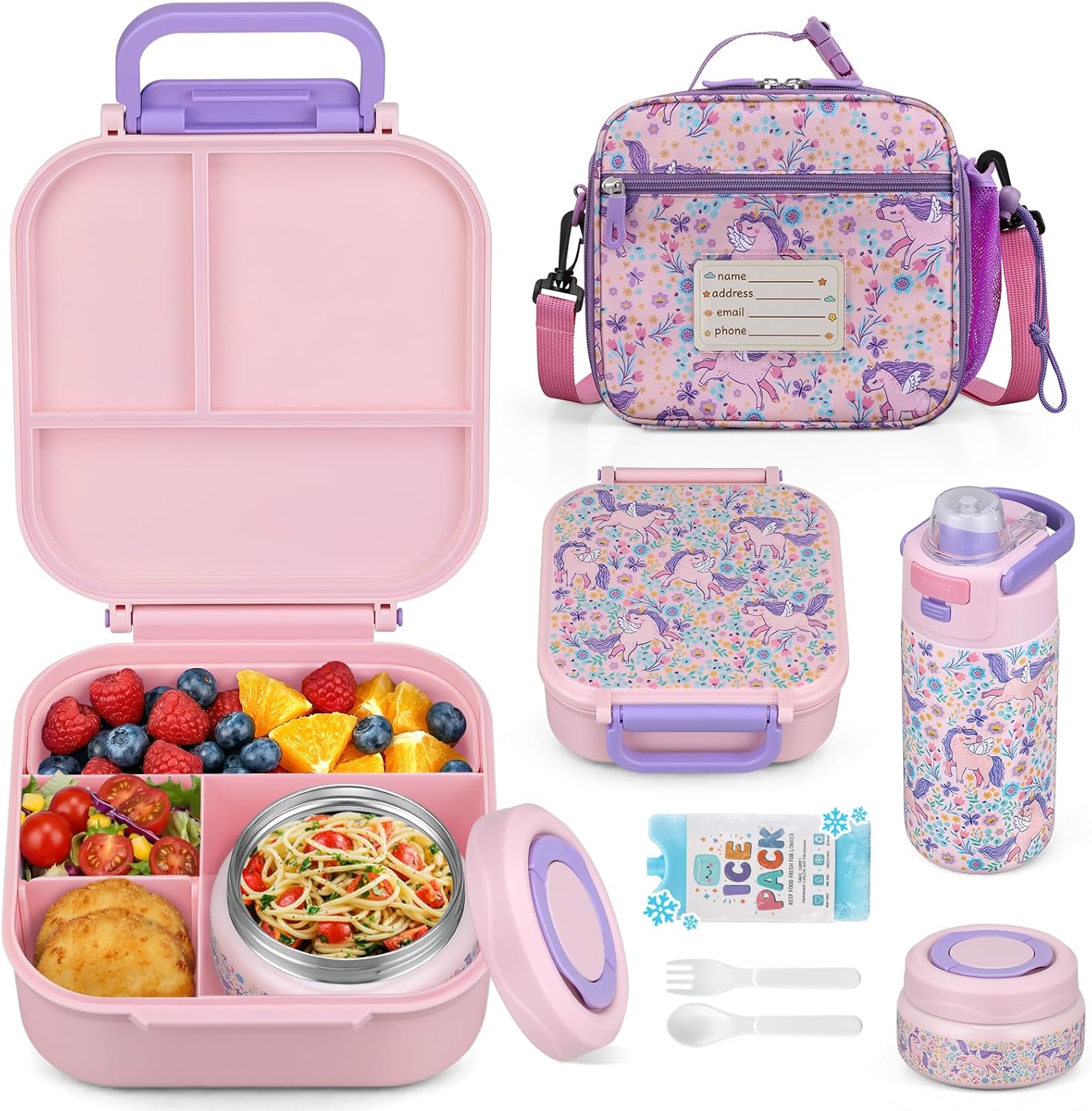 Pink 42 oz Bento Travel Set with Thermos and Bottle