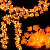 Maple Leaf String Lights – 2 Pack 8.2ft Battery Operated Fall Garland with 40 LEDs & 80 Leaves, Warm Yellow Thanksgiving & Autumn Decor