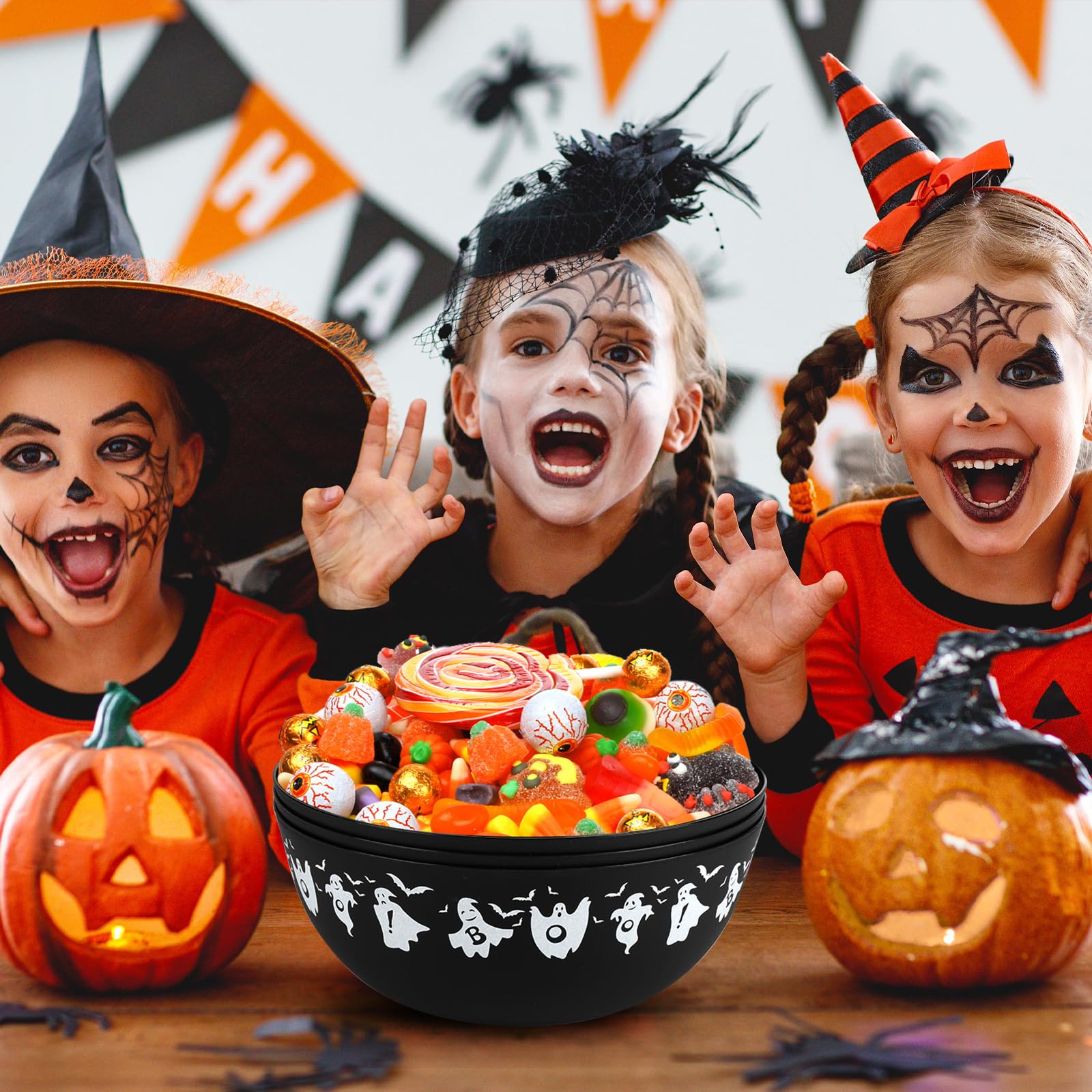 6PCS Halloween Cat-Shaped Candy Bowls – Black Ghost Theme Plastic Snack Holders for Parties & Trick-or-Treat 🎃🐈‍⬛