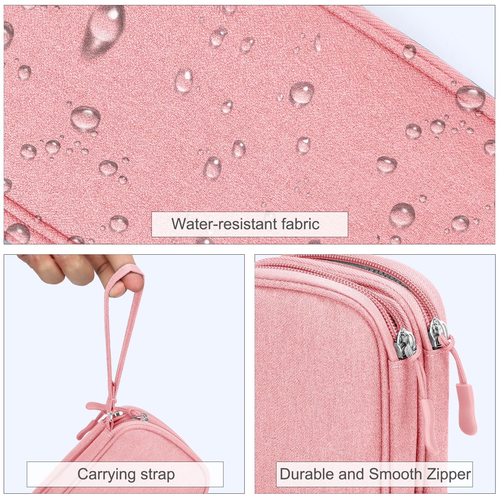 Portable Electronics Organizer Travel Case Double Layer Waterproof Cable Storage Bag Pink