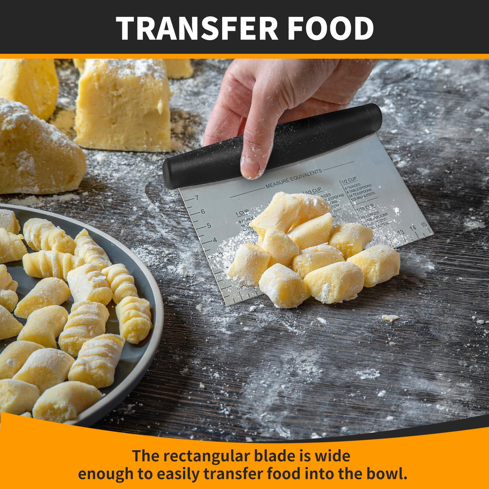 Stainless Steel Bench Scraper with Measurement Marks – Ergonomic Dough & Pastry Cutter