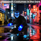 Halloween LED Light-Up Costume Set – Blue Purge Skeleton Mask, Glow Gloves, Shoelaces & Hooded Cloak for Kids & Adults