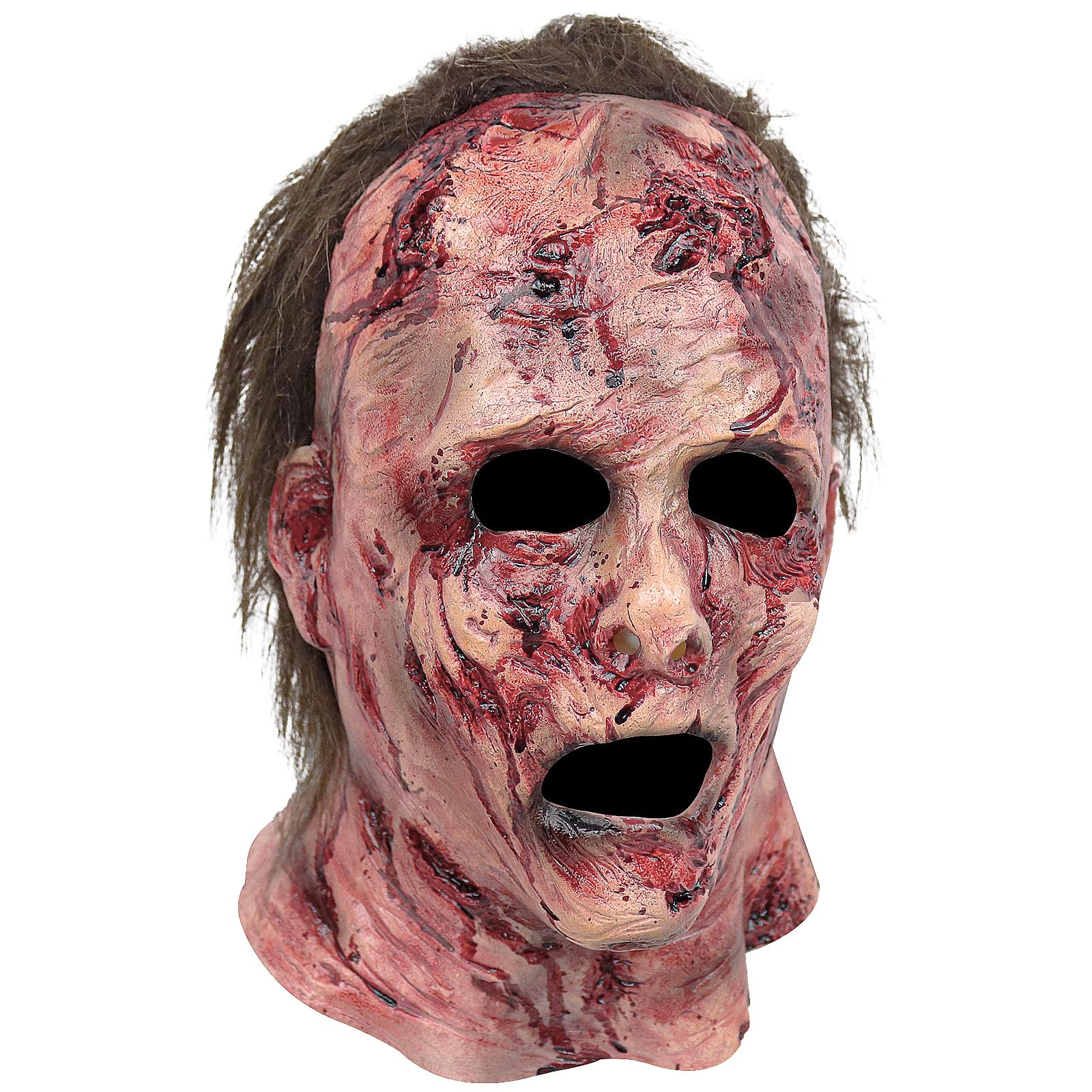 Bloody Zombie Mask – Realistic Red Latex Horror Mask with Scars & Brown Hair 🧟‍♂️🔥