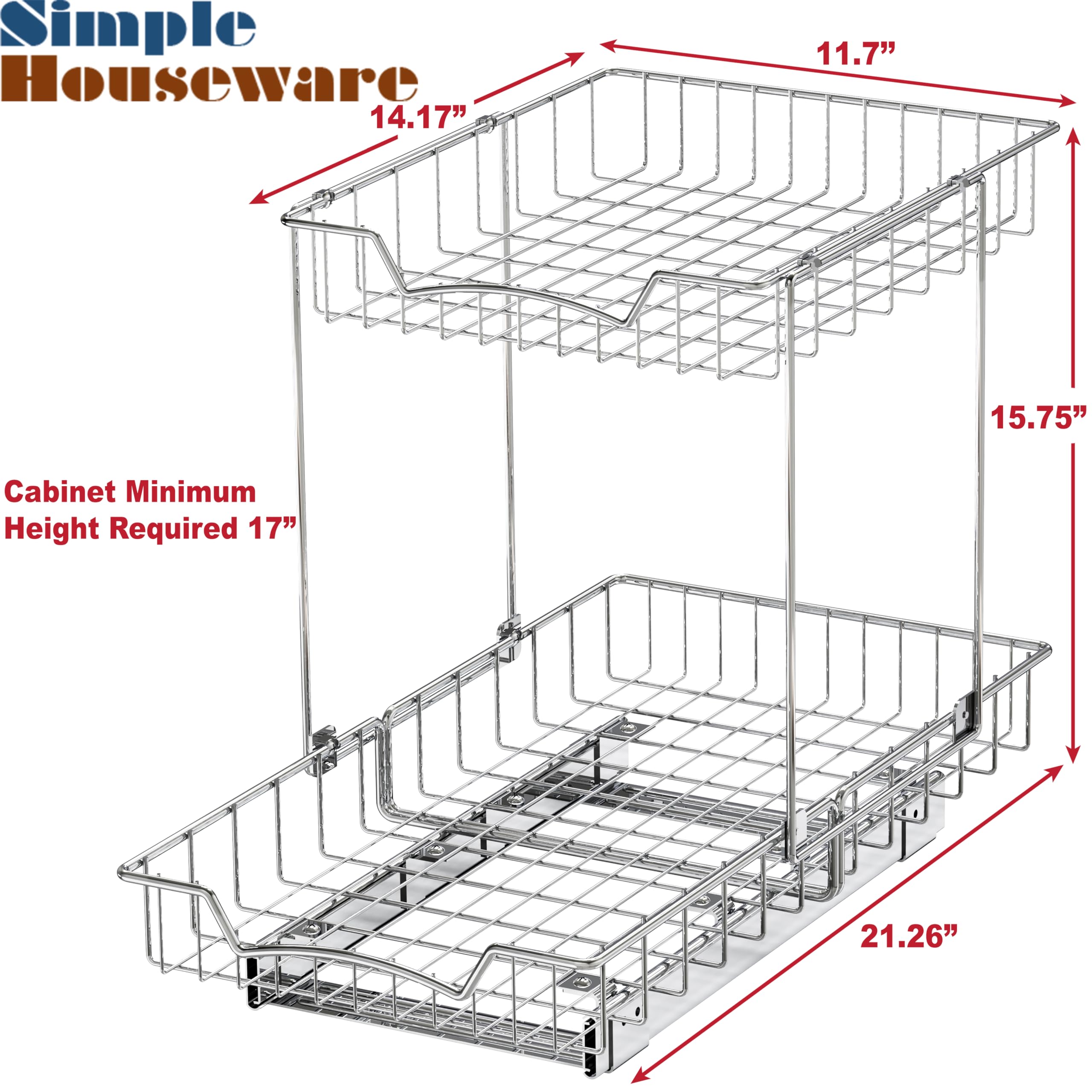 2-Tier Pull-Out Under Cabinet Organizer – Chrome Sliding Shelf with Heavy-Duty Ball Bearings (L-L)