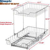2-Tier Pull-Out Under Cabinet Organizer – Chrome Sliding Shelf with Heavy-Duty Ball Bearings (L-L)