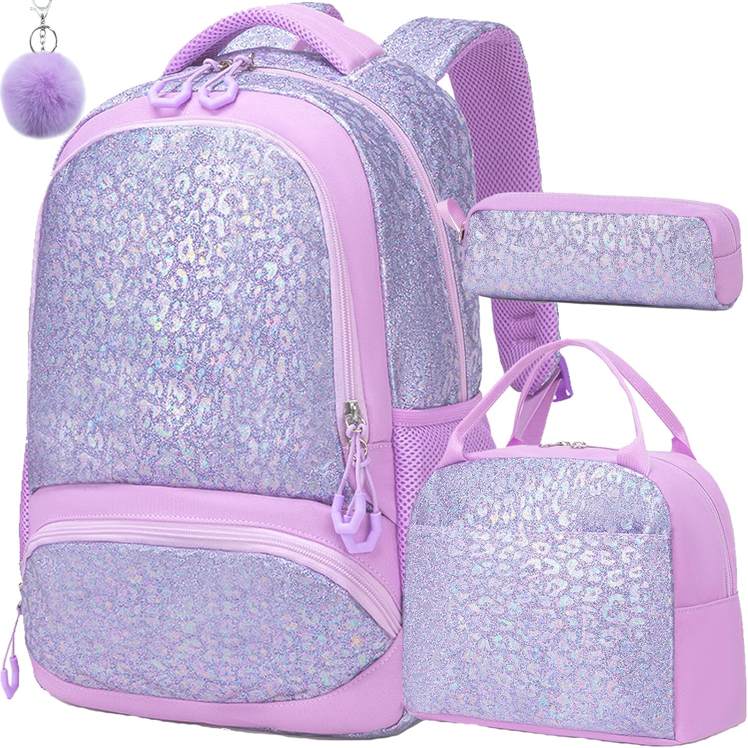 Purple Unicorn School Backpack Set with Lunch Bag