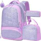 Purple Unicorn School Backpack Set with Lunch Bag