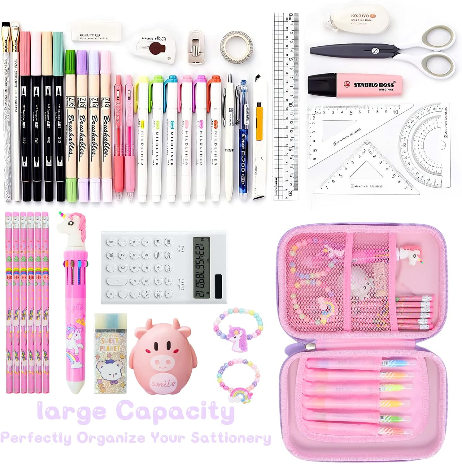 Pink 3D EVA Pencil Case Set with 60-Pen Capacity