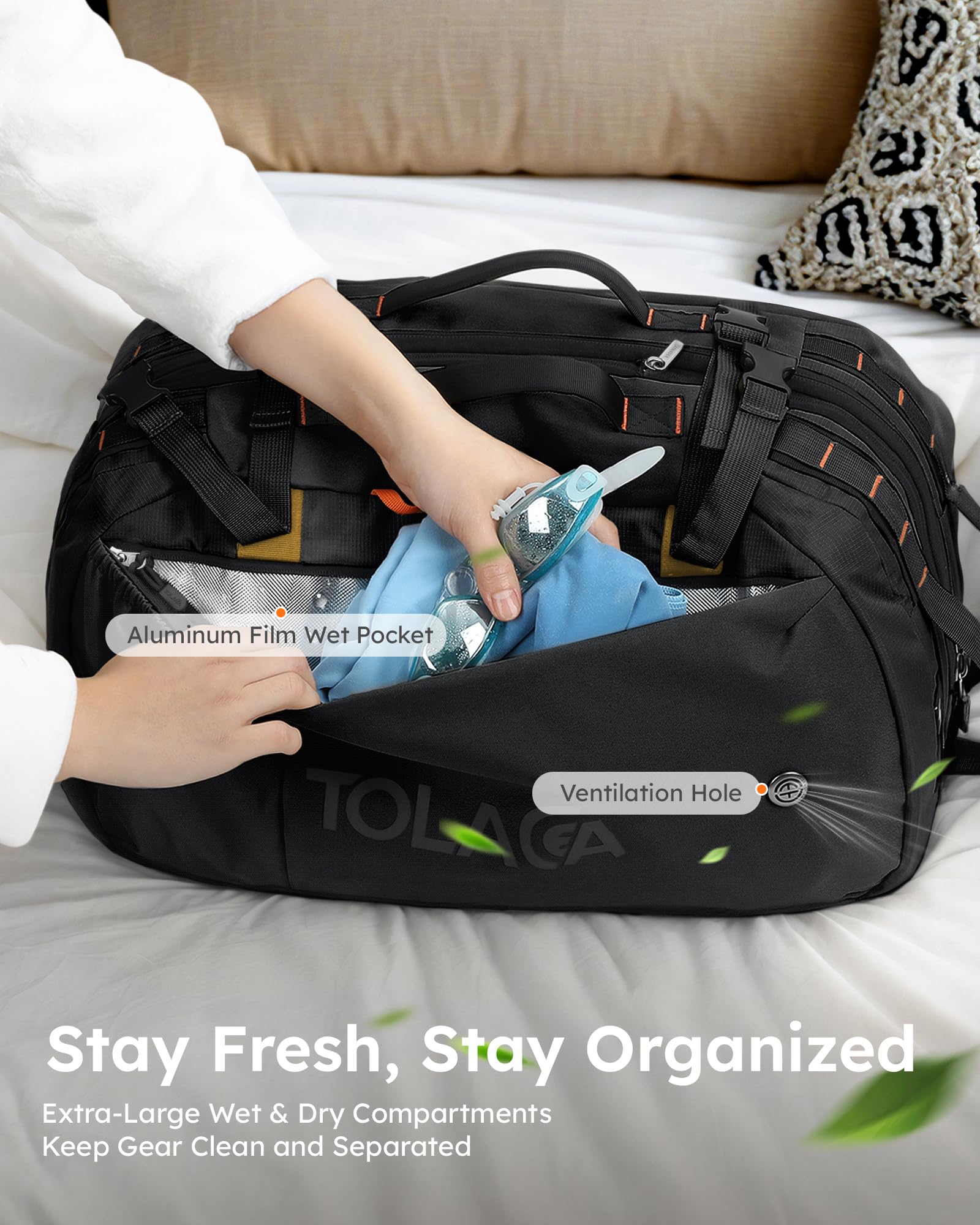Tolaccea Expandable Carry-On Travel Backpack 40L–50L with TSA-Approved Design and Laptop Compartment