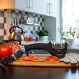 3-Stage Knife Sharpener with Safety Glove – Diamond, Sharpen & Polish System (Black)