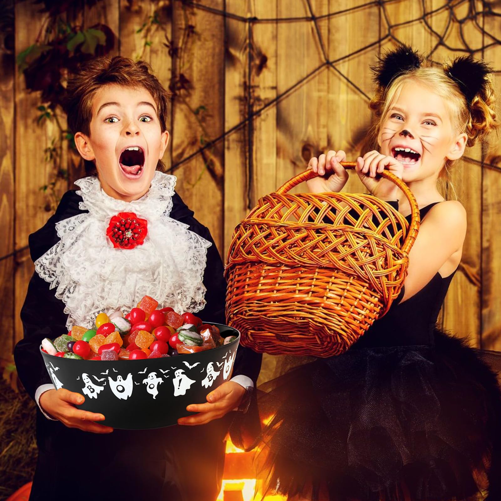 6PCS Halloween Cat-Shaped Candy Bowls – Black Ghost Theme Plastic Snack Holders for Parties & Trick-or-Treat 🎃🐈‍⬛