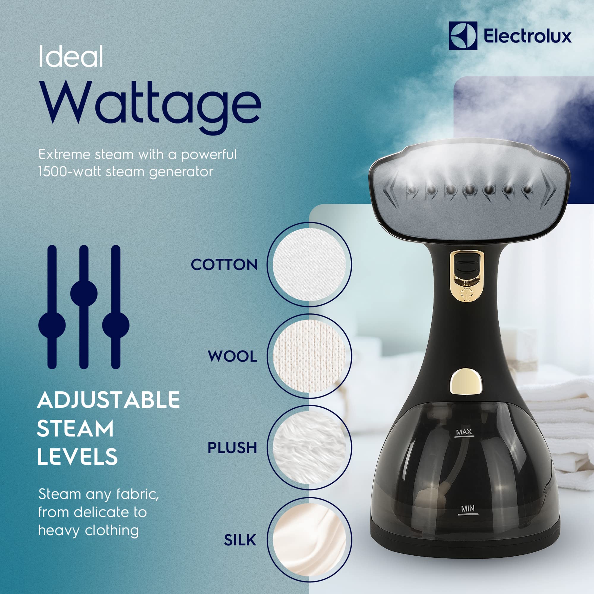 Electrolux Black Professional Handheld Garment Steamer with Ceramic Soleplate and Advanced Leak-Proof Steam Technology