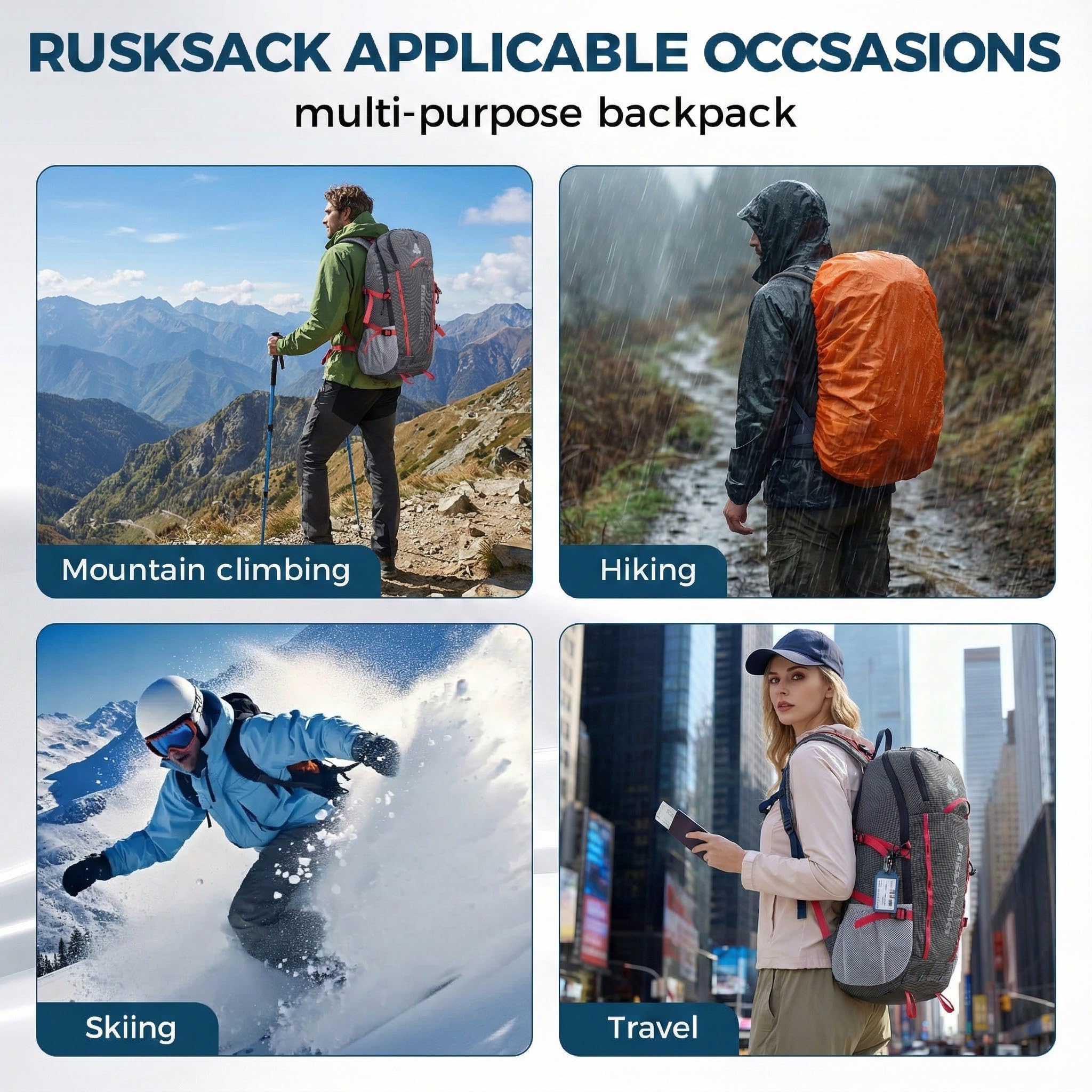 BSEASH 45L Waterproof Hiking Backpack – Lightweight Outdoor Travel Daypack with Rain Cover for Camping & Trekking (Black)