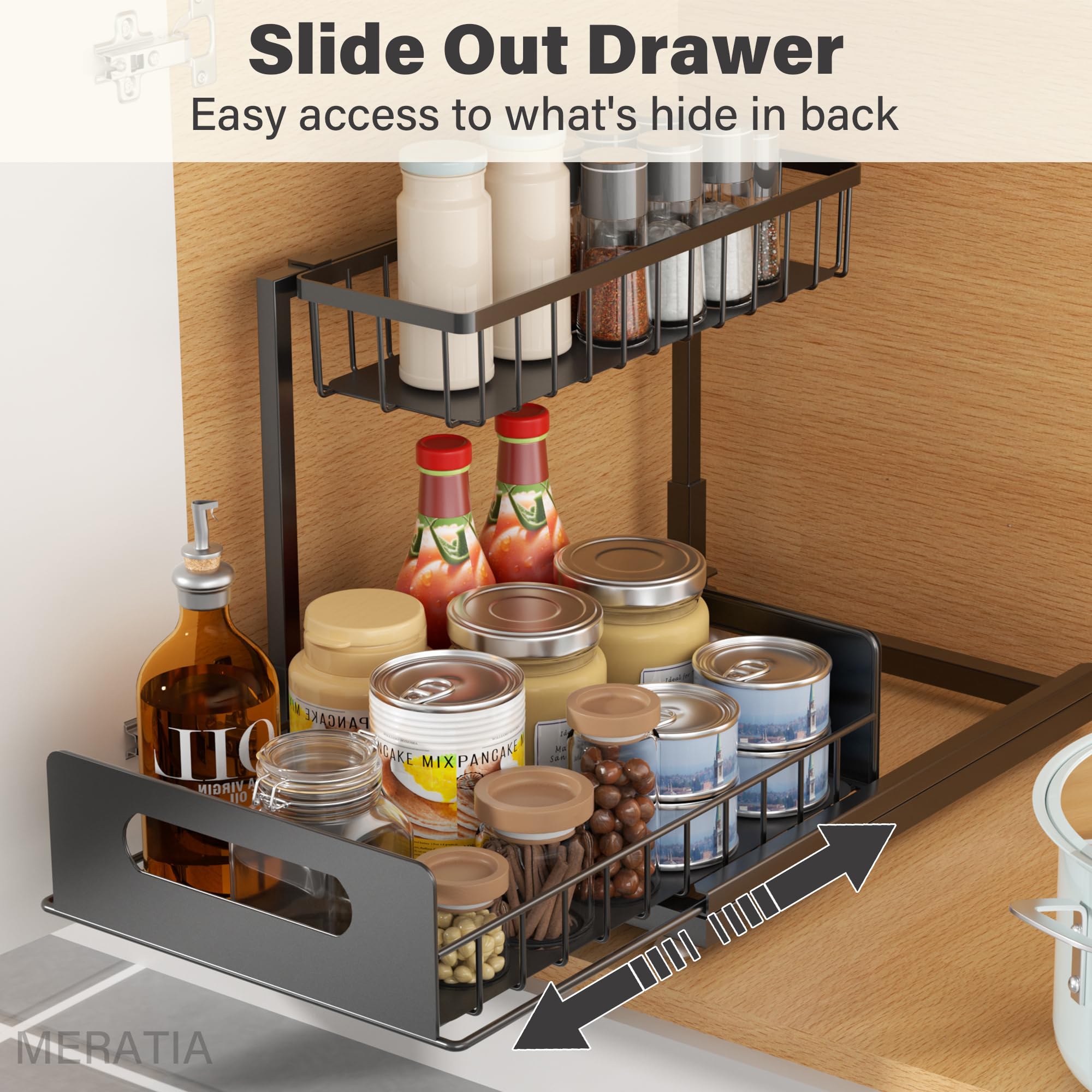 Meratia 2-Pack Under-Sink Pull-Out Cabinet Organizer – L-Shaped Metal Storage Rack with Sliding Drawers