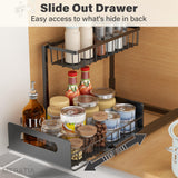 Meratia 2-Pack Under-Sink Pull-Out Cabinet Organizer – L-Shaped Metal Storage Rack with Sliding Drawers