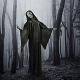 Haunted Hill Farm 63-in. Talking Reaper Halloween Animatronic, Indoor or Outdoor Halloween Decoration with Flashing White Eyes, Poseable and Battery Operated Fright Props for Home or Haunted House