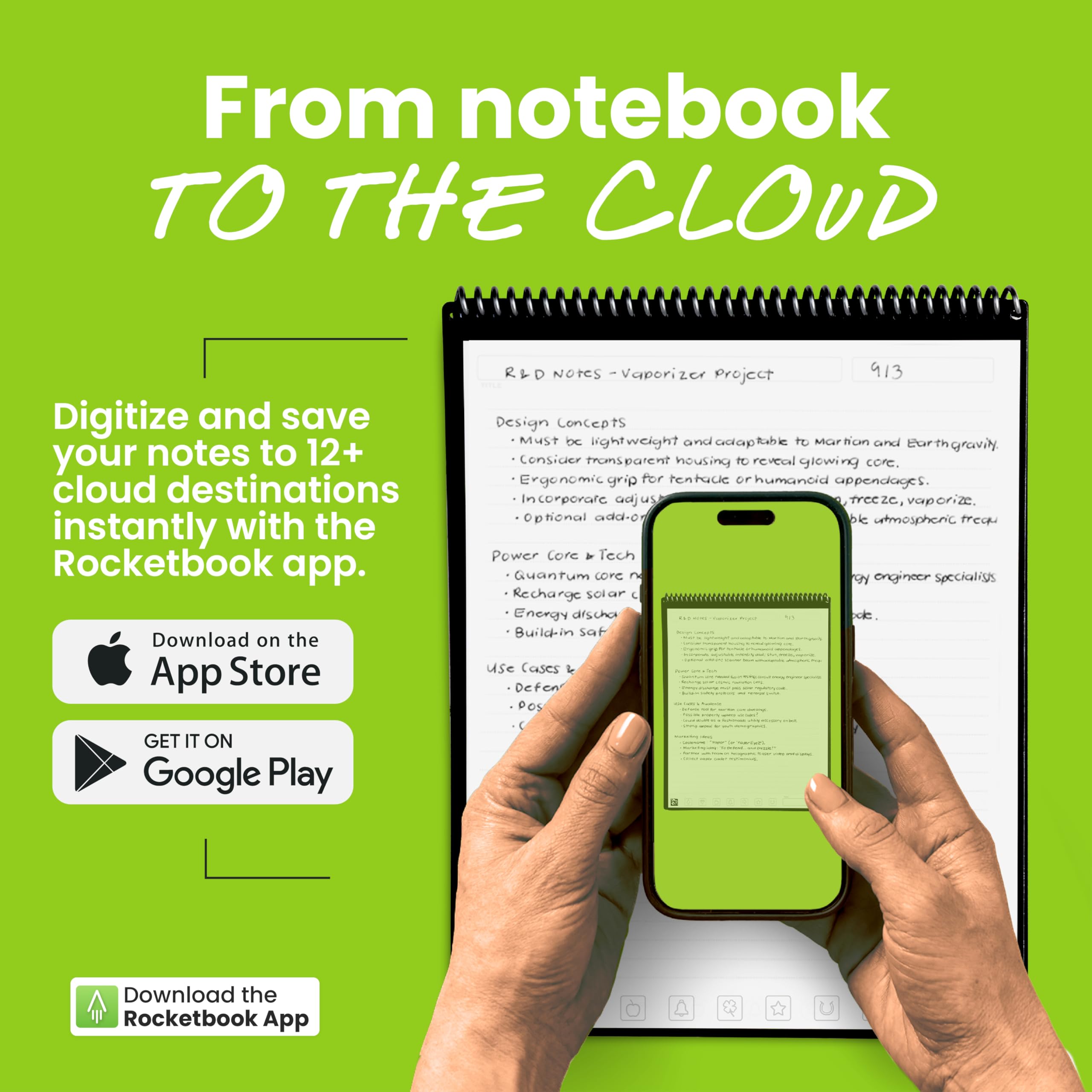 Rocketbook Flip Reusable Legal Pad Notebook – Top-Bound Spiral Smart Cloud Notepad with Lined & Dot Grid Pages (Black)
