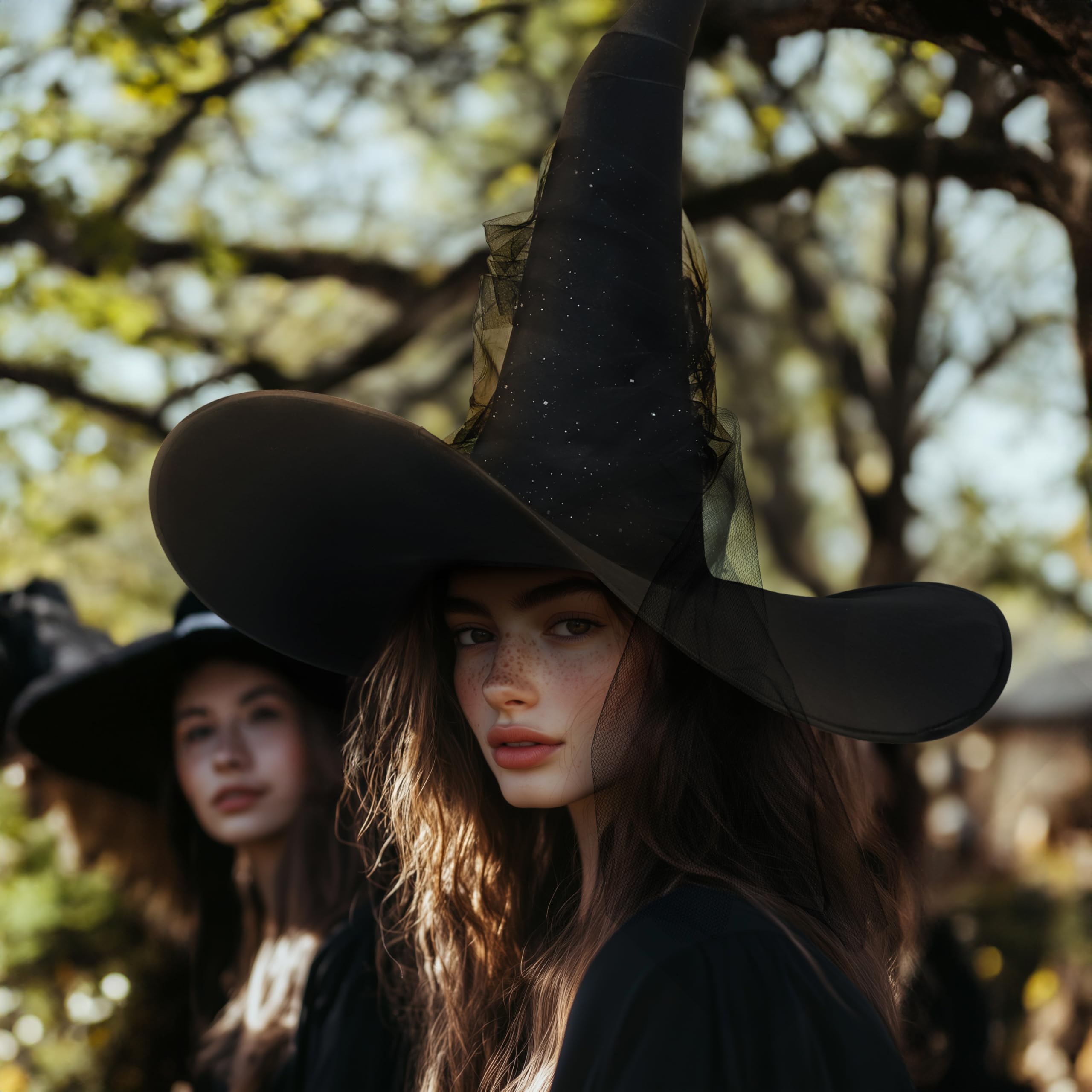Black Witch Hat with Veil – Halloween Costume Accessory & Party Decoration
