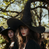 Black Witch Hat with Veil – Halloween Costume Accessory & Party Decoration