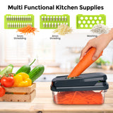 12-in-1 Vegetable Chopper & Slicer – Multi-Function Food Dicer with Container, Safety Guard & Cleaning Brush