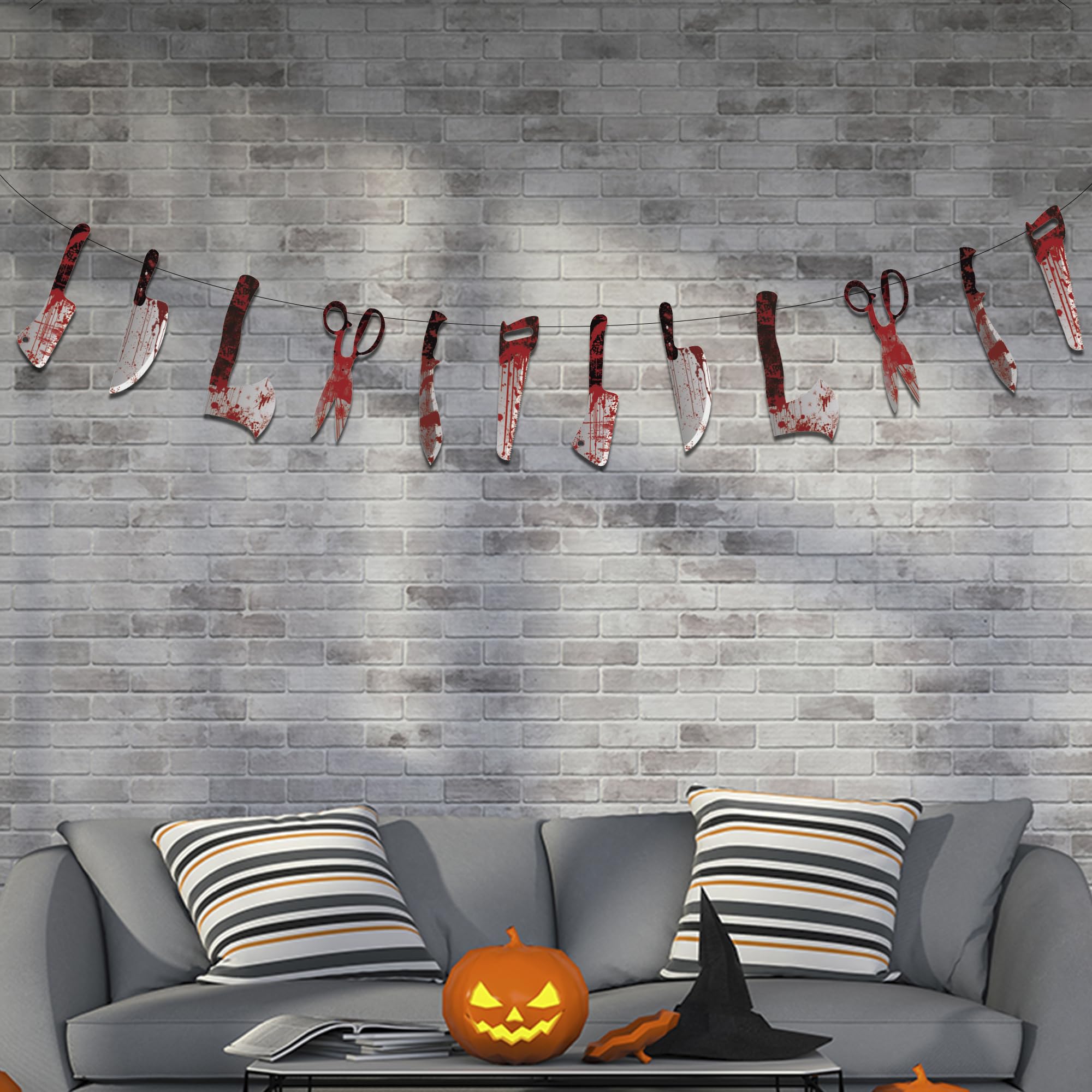 Halloween Bloody Banner – 12 Piece Red & White Hanging Garland for Indoor & Outdoor Party Decorations (39.4ft Total Length)