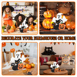 Rustic Wooden Halloween Decor Set – White Ghost, Black Cat & Plaid Pumpkin Tabletop Signs (3-Pack)