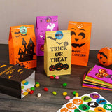 Halloween Candy Treat Bags – 80-Pack Trick-or-Treat Paper Gift Bags with 84 Stickers (10 Designs, Kids Party Favors)