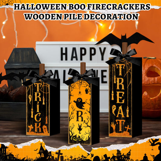 Trick or Treat Wooden Block Set – Halloween Table & Mantel Decor with Pumpkins, Ghosts & Bats