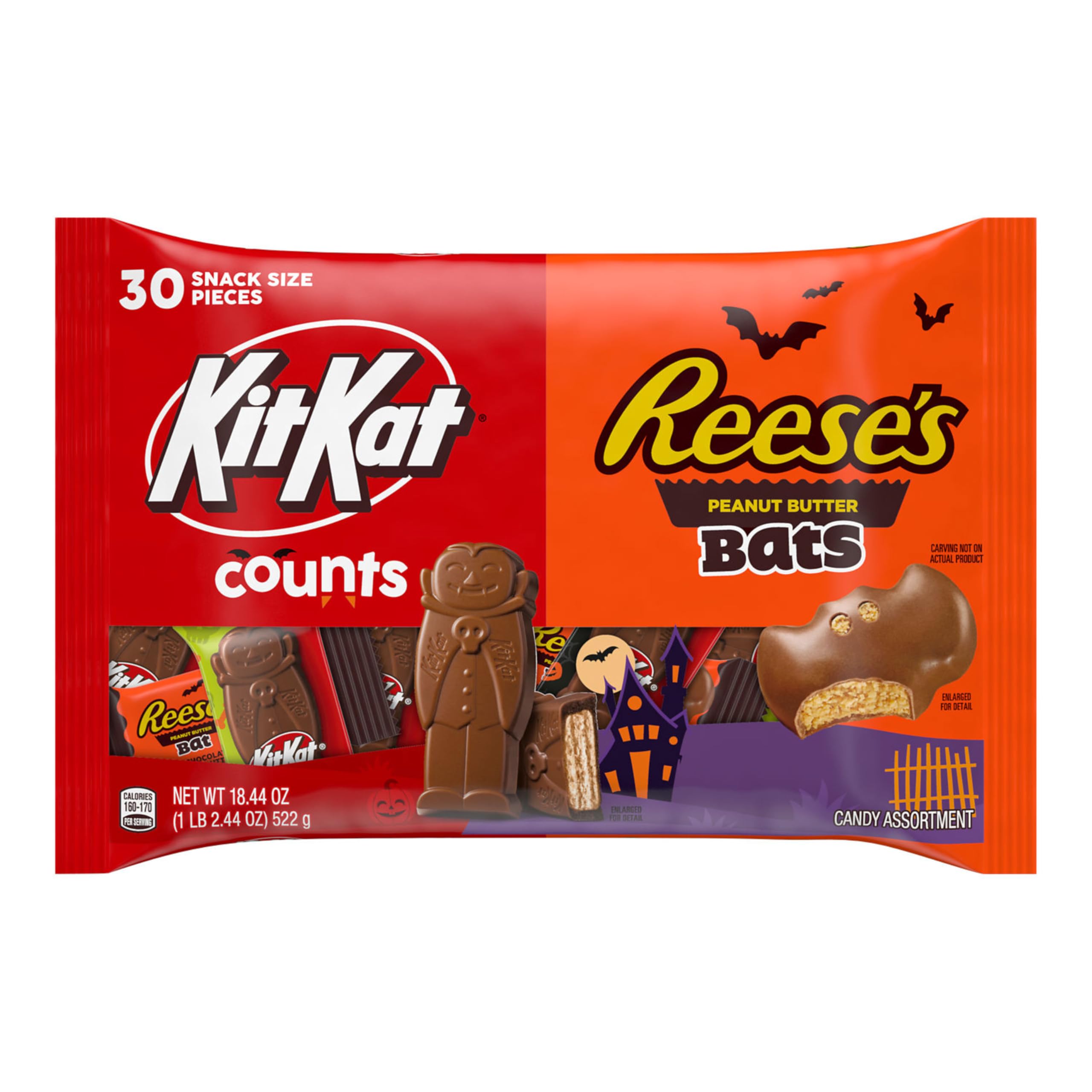 KIT KAT & REESE’S Assorted Milk Chocolate Snack Size Candy – 30 Count Halloween Bag (18.44 oz)