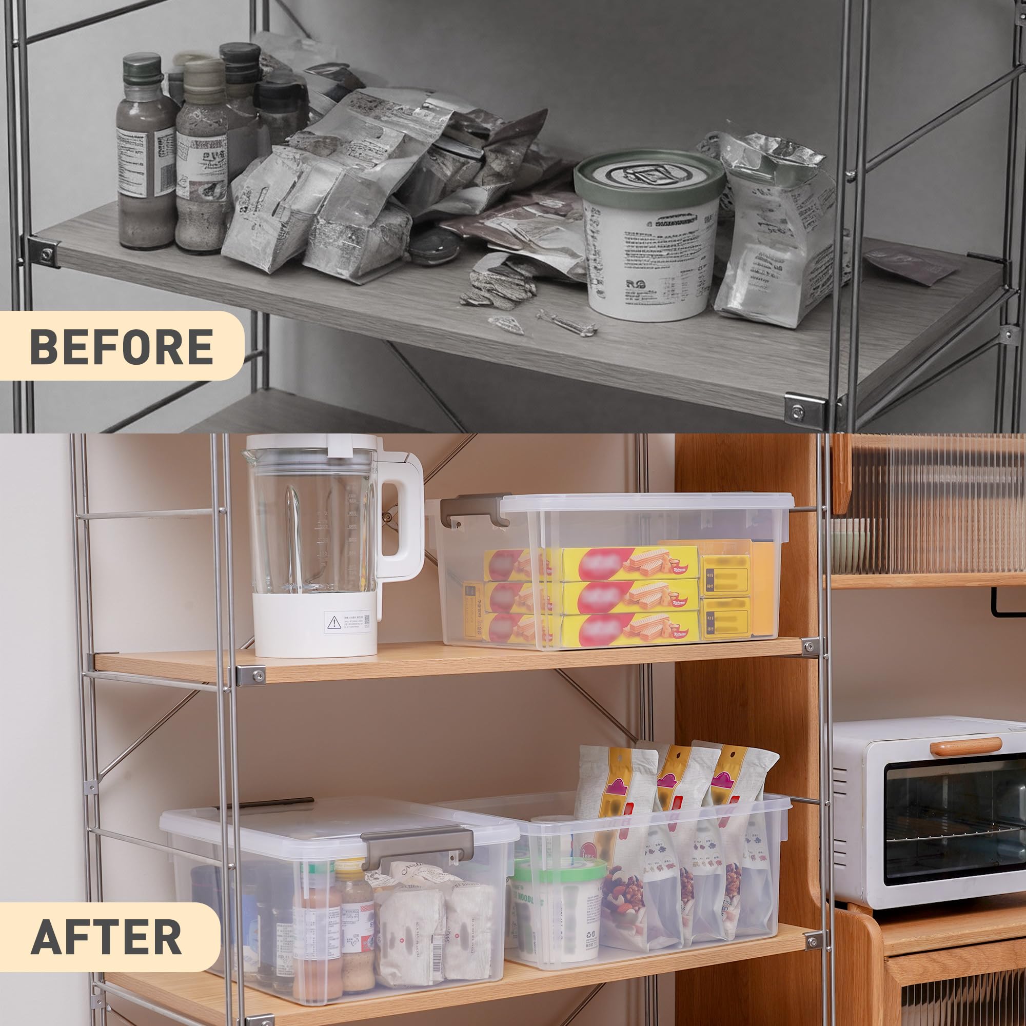 Clear White Stackable Storage Bins with Lids – 17 Qt Heavy-Duty Home Organization Set (6 Pack)