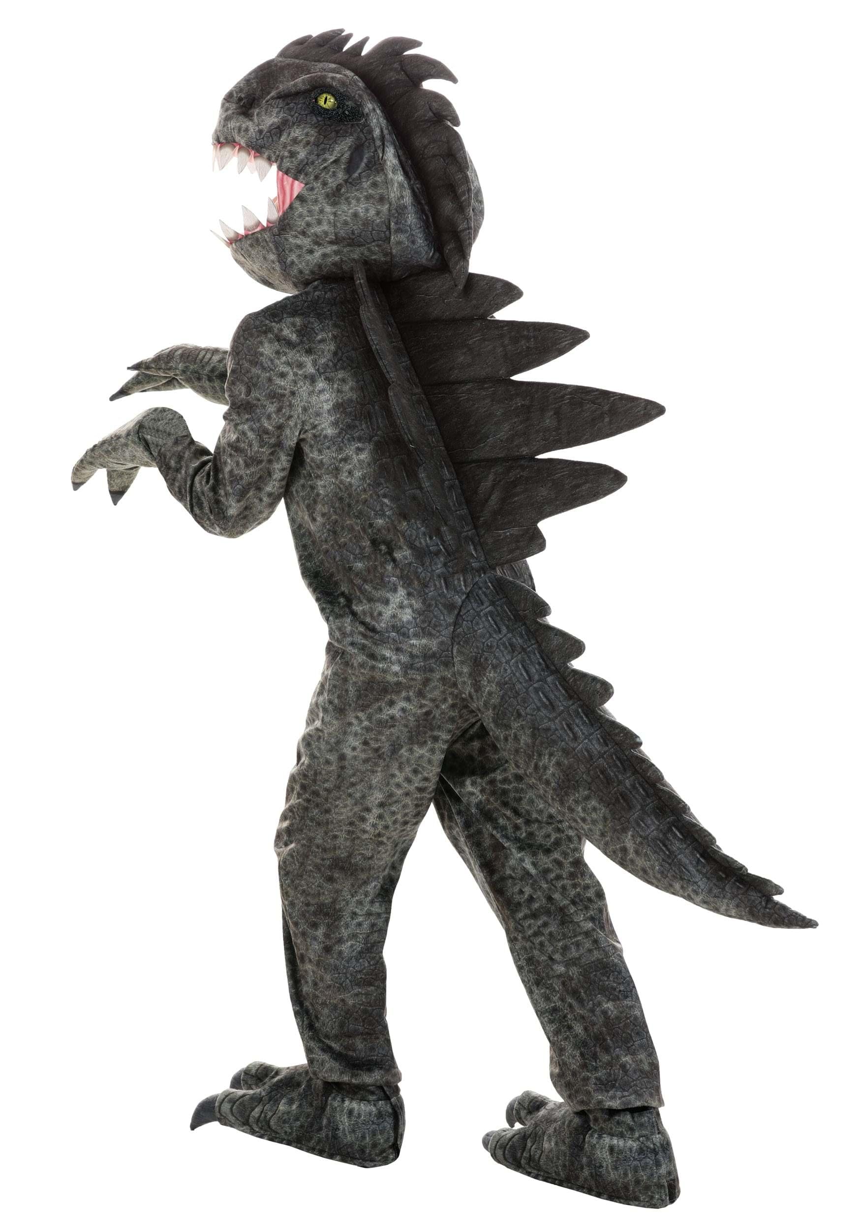 Giganotosaurus Dinosaur Costume for Kids – Full Jumpsuit with Tail, Headpiece, Gloves & Shoe Covers (Gray)