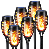 6-Pack Solar Flickering Flame Lights – Waterproof IP65 Warm White Outdoor Torch Lamps for Garden, Pathway & Halloween Decor