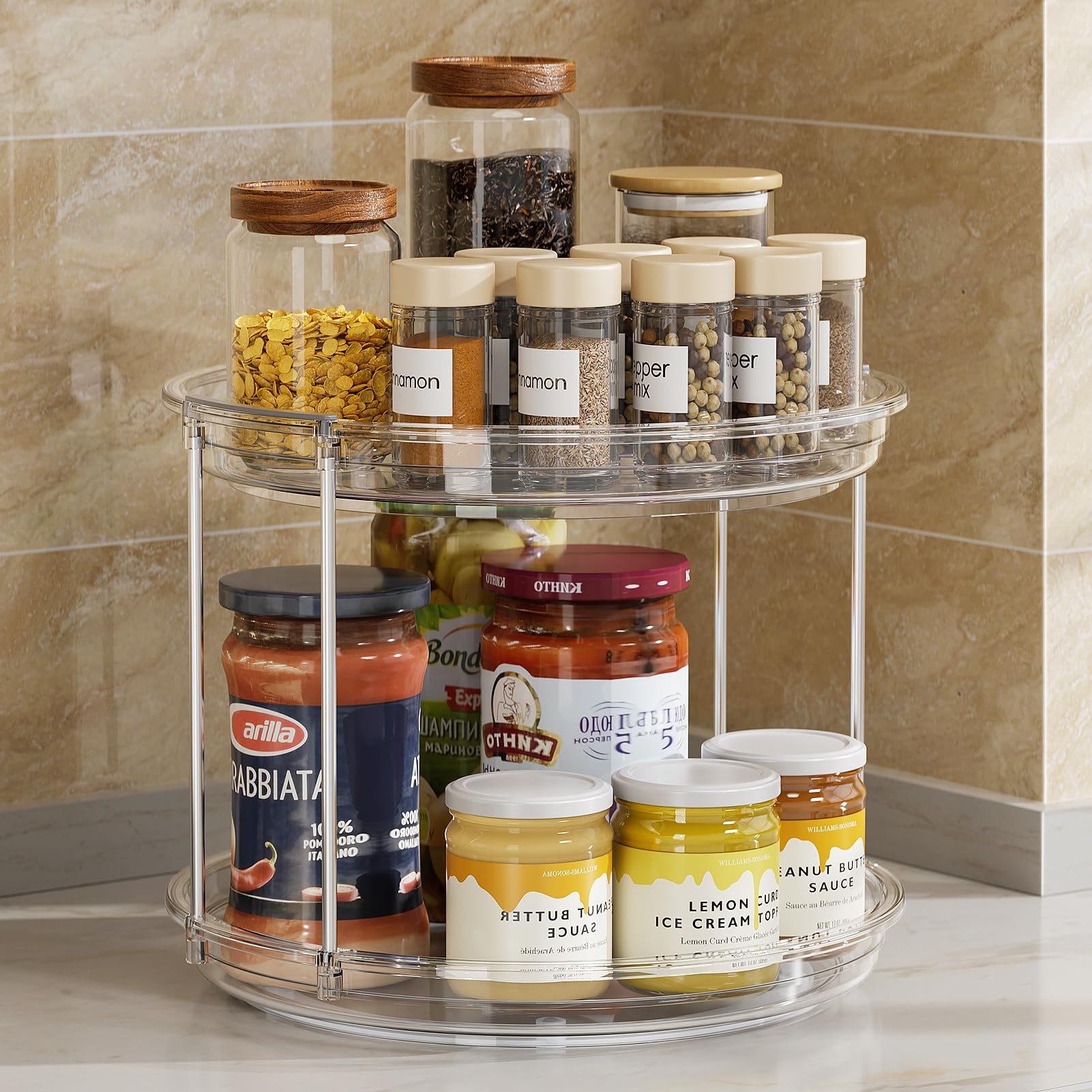 LAMU 2-Tier Lazy Susan Turntable Organizer – Clear Rotating Spice Rack for Cabinets, Pantry & Countertops (9.25”)