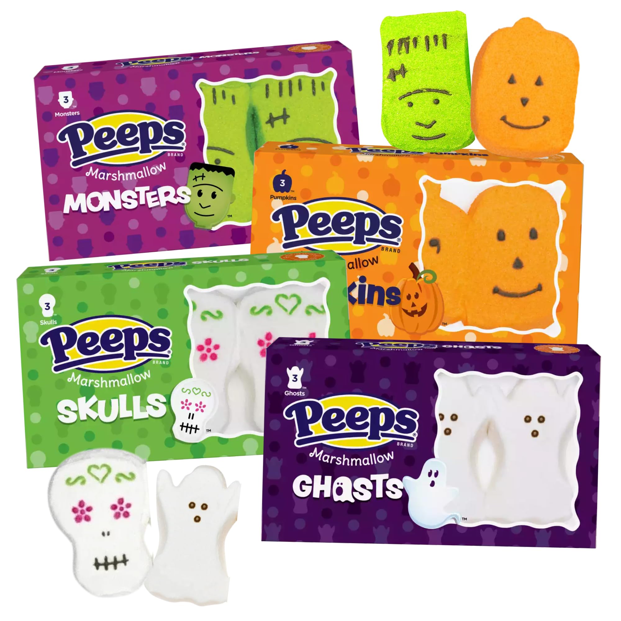 PEEPS Halloween Marshmallow Characters Variety Pack – Ghosts, Skeletons, Pumpkins & Frankenstein (2025 Limited Edition)