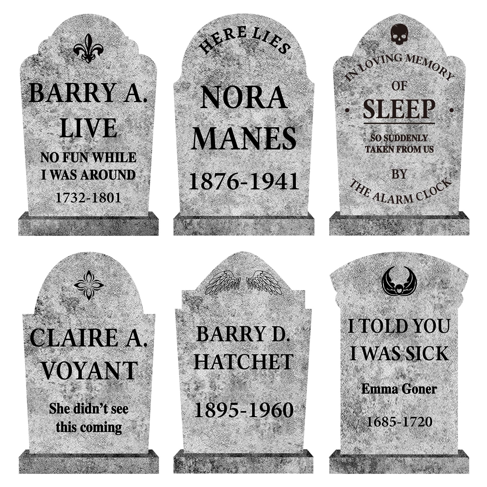 6PCS Stone Grey Halloween Tombstones Yard Signs – Realistic Graveyard Headstones with Stakes for Outdoor Cemetery Decorations