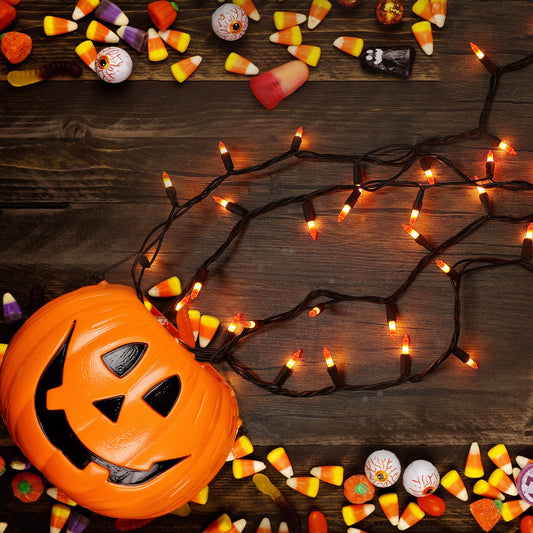 100-Count Candy Corn Halloween String Lights – Orange & Yellow Incandescent Bulbs (Indoor/Outdoor, UL Certified, Connectable)