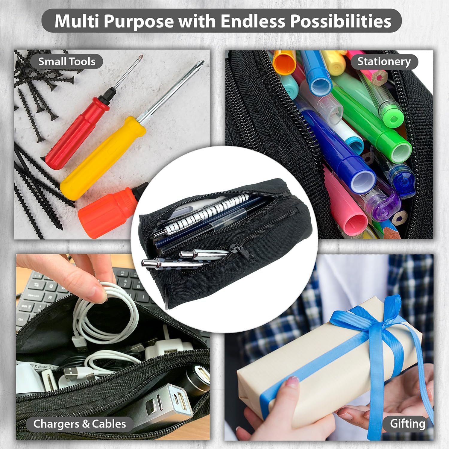 Black Large-Capacity Double-Zip Pencil Case