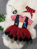 Mommy’s New Man Pirate Costume – Adorable Toddler & Baby Girl Buccaneer Tutu Dress with Head Scarf and Eye Mask (Red)