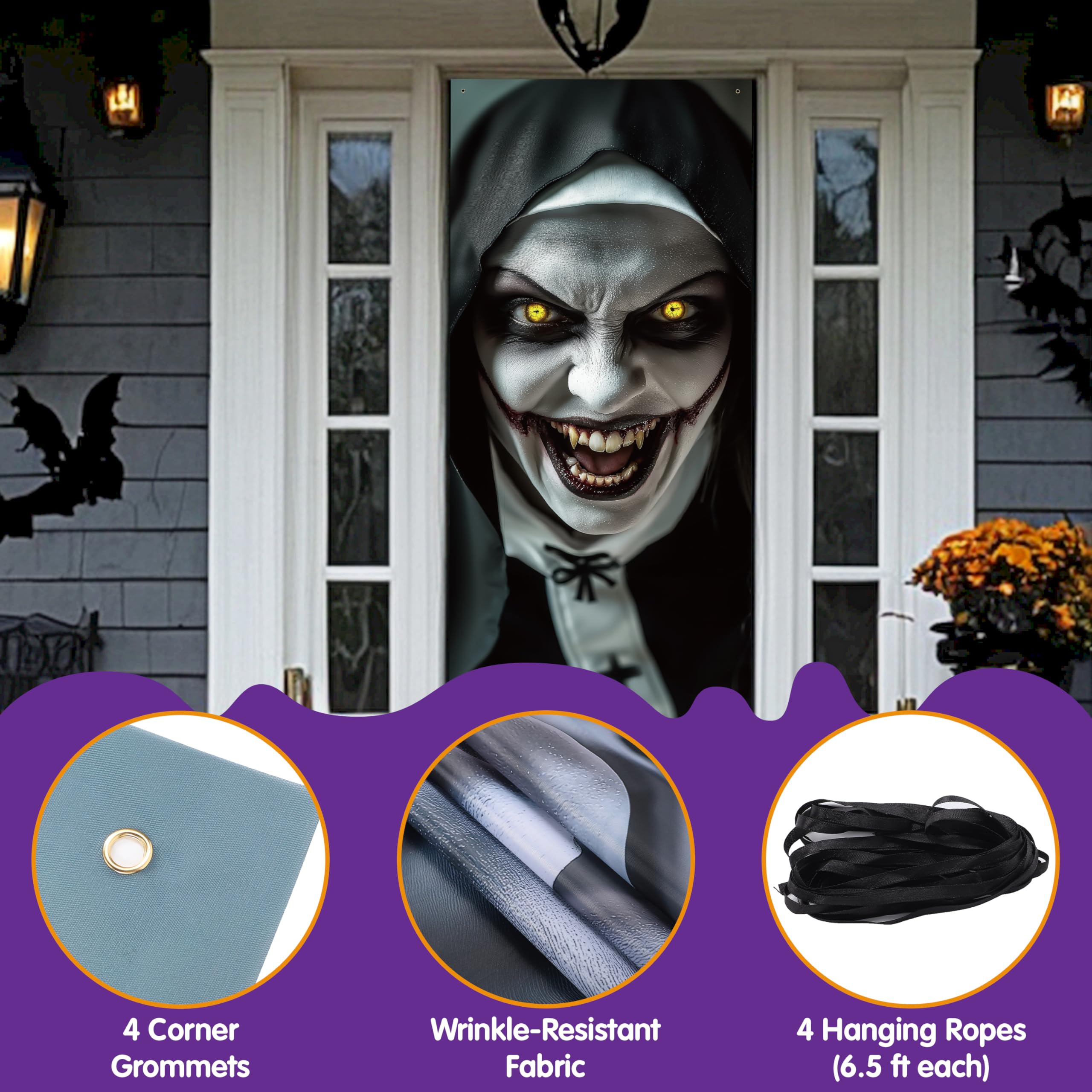 Horror Zombie Nun Door Cover 👻 – 3D Scary Halloween Decoration for Front Door, Wall & Haunted House