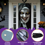 Horror Zombie Nun Door Cover 👻 – 3D Scary Halloween Decoration for Front Door, Wall & Haunted House