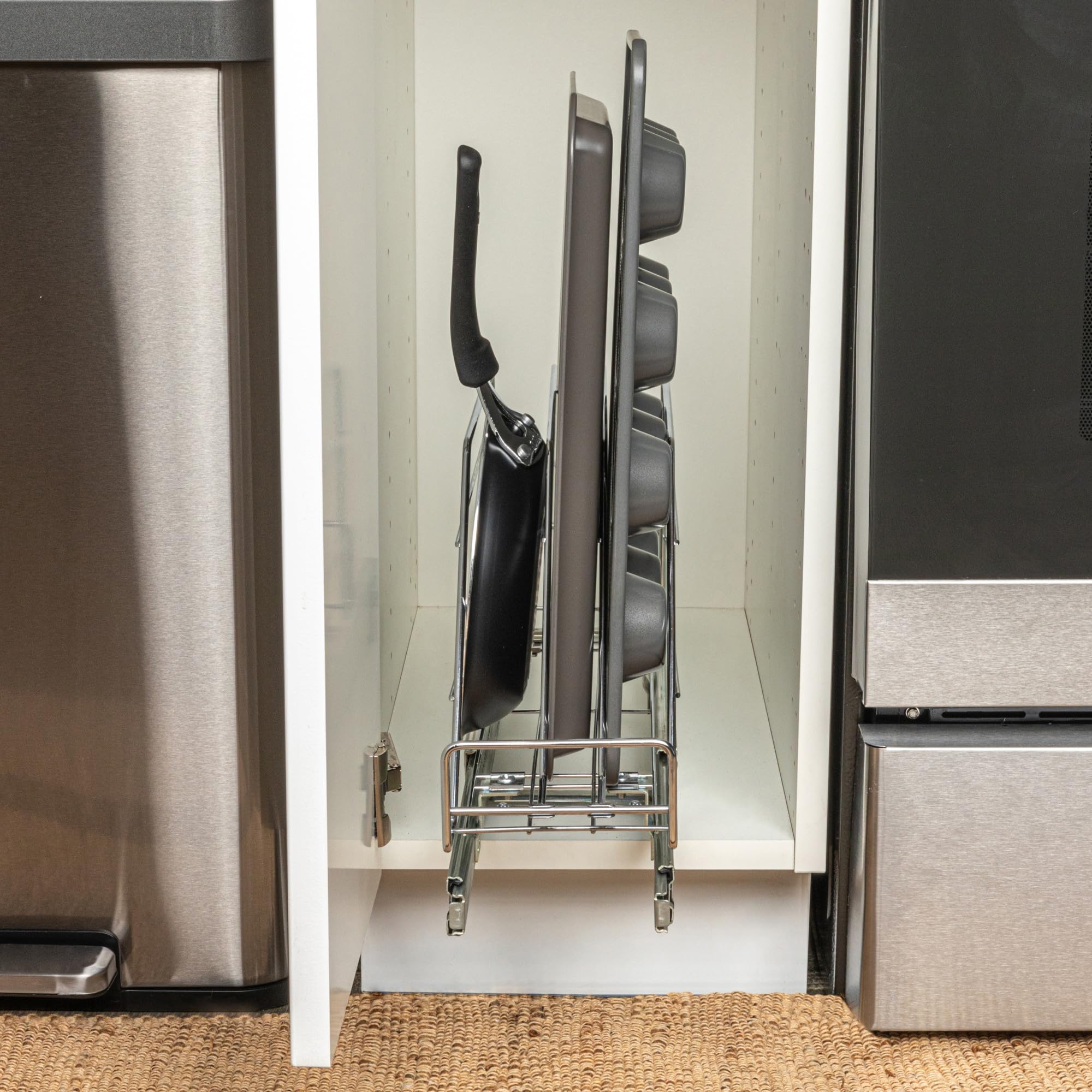 Household Essentials Glidez 3-Slot Pull-Out Cookware Organizer – Chrome Slide-Out Rack for Pots & Bakeware