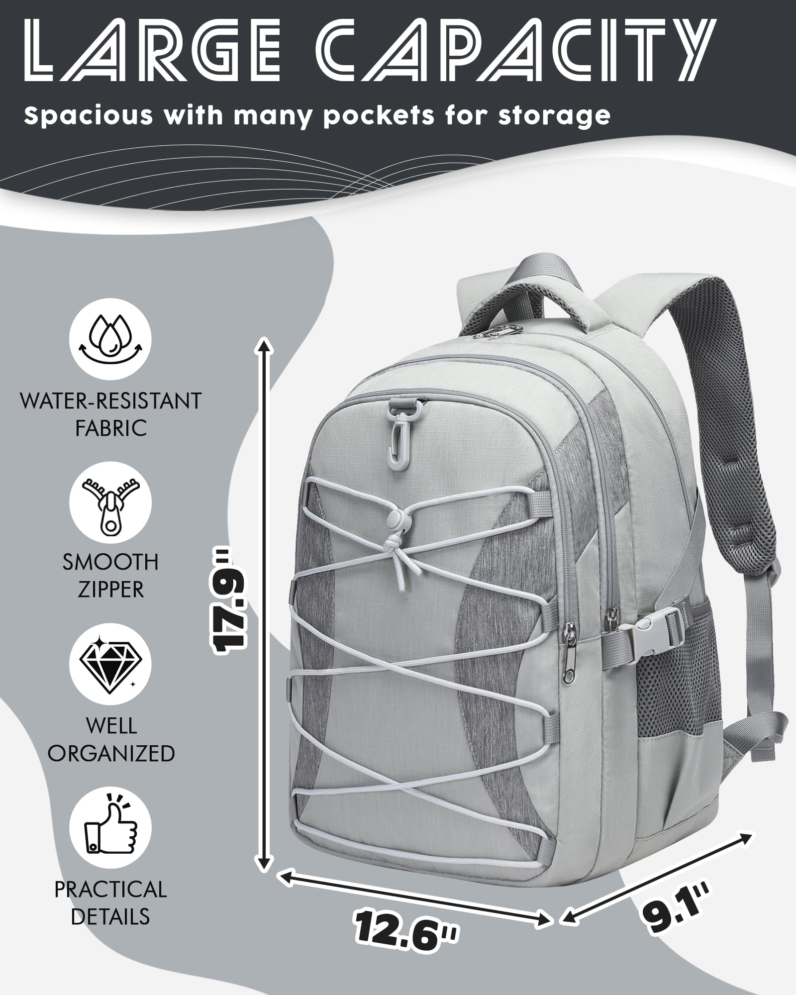 Bluefairy Middle & High School Backpack with Laptop Compartment, Large Capacity Bookbag for Teens