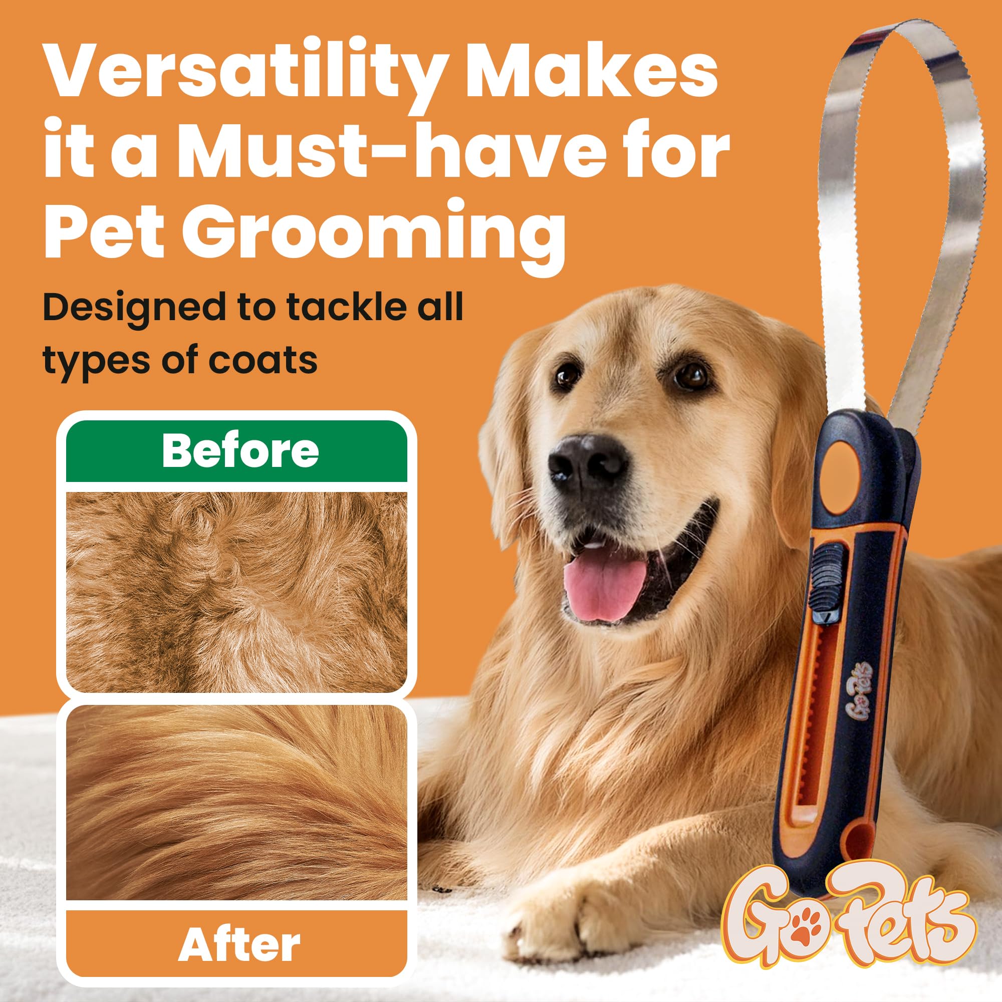 GoPets Professional Deshedding Blade Rake with Adjustable Stainless Steel Comb, Undercoat Grooming Tool for Dogs and Cats