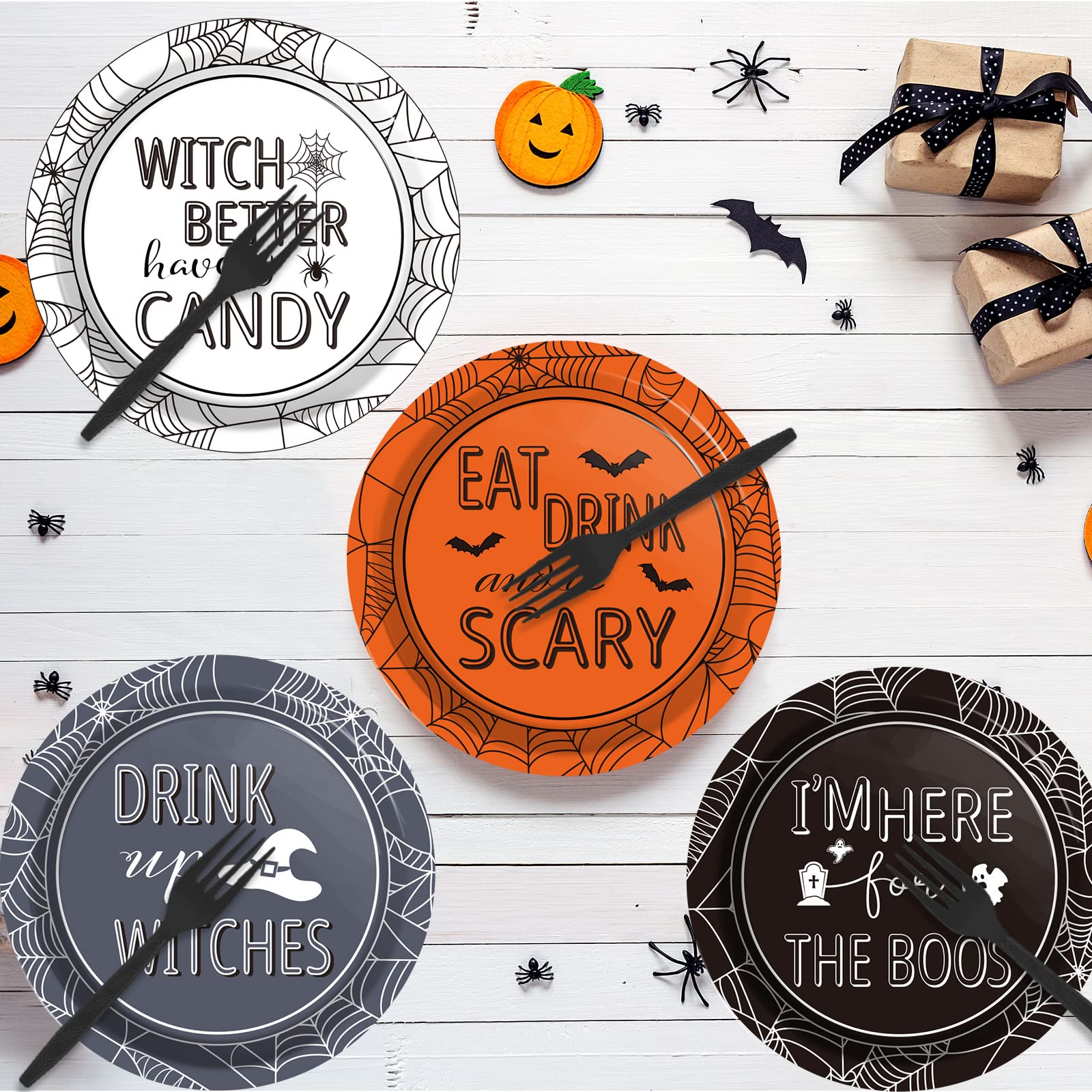 Halloween Dessert Plates – 48 Pcs 7-Inch Assorted Paper Plates for Spooky Party Snacks & Appetizers