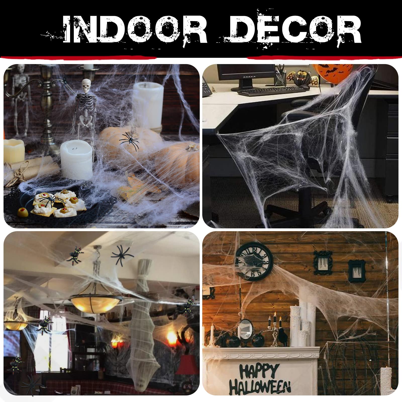 Giant Halloween Spider Web with 150 Fake Spiders – 420g Ultra-Stretch Cobwebs Covering 1400 sq ft, Indoor & Outdoor Haunted Decoration (White)