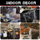 Giant Halloween Spider Web with 150 Fake Spiders – 420g Ultra-Stretch Cobwebs Covering 1400 sq ft, Indoor & Outdoor Haunted Decoration (White)