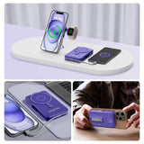 Magnetic Wireless Power Bank 10,000mAh – Slim All-in-One Charger with Built-In Cables & Stand (Dark Blue)