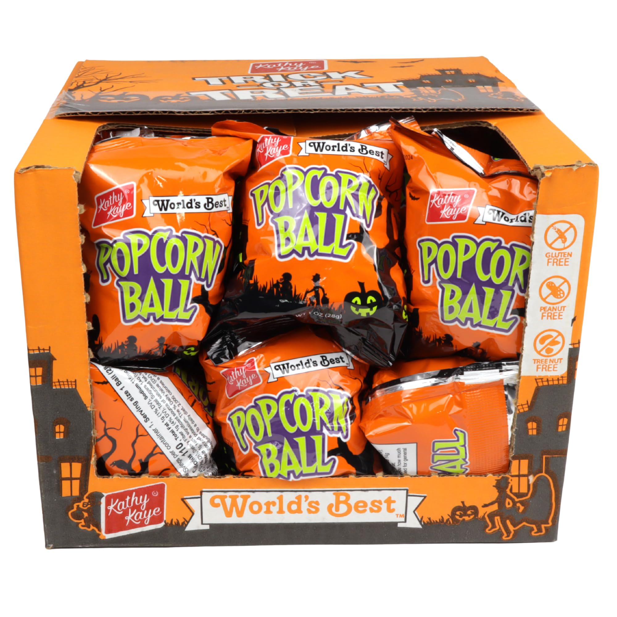 Kathy Kaye Halloween Popcorn Balls – 12 Individually Wrapped 1oz Treats, Gluten-Free & Nut-Free Snack Made in USA 🎃