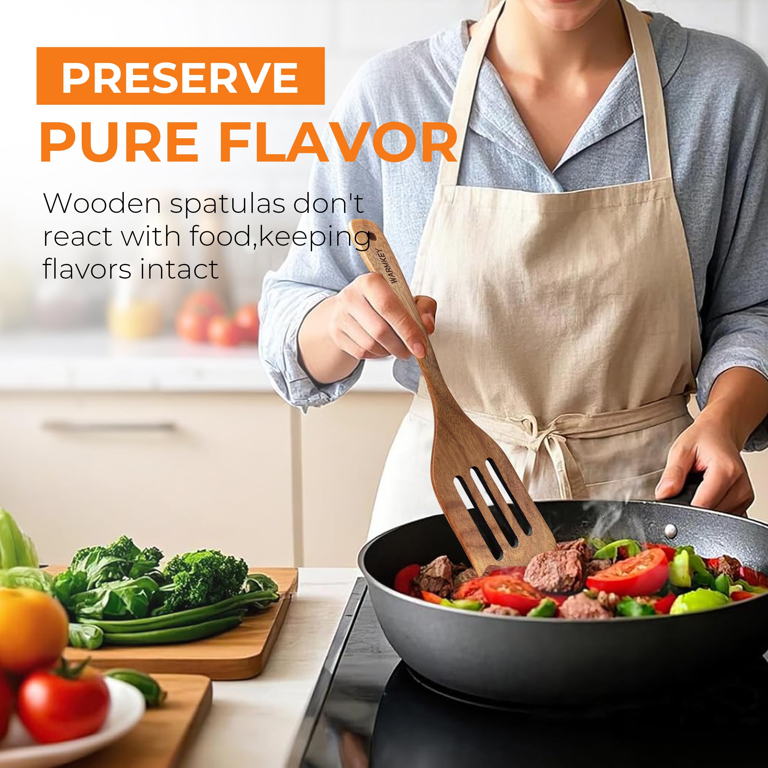 3-Piece Acacia Wood Spatula Set – Natural Wooden Cooking Utensils for Nonstick Cookware